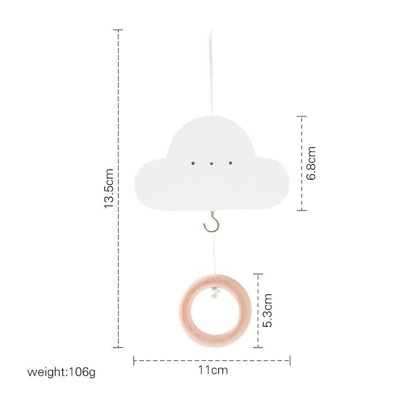 White Wooden Baby Crib Mobile Hanger With Cloud Music Box