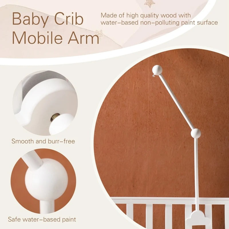 White Wooden Baby Crib Mobile Hanger With Cloud Music Box