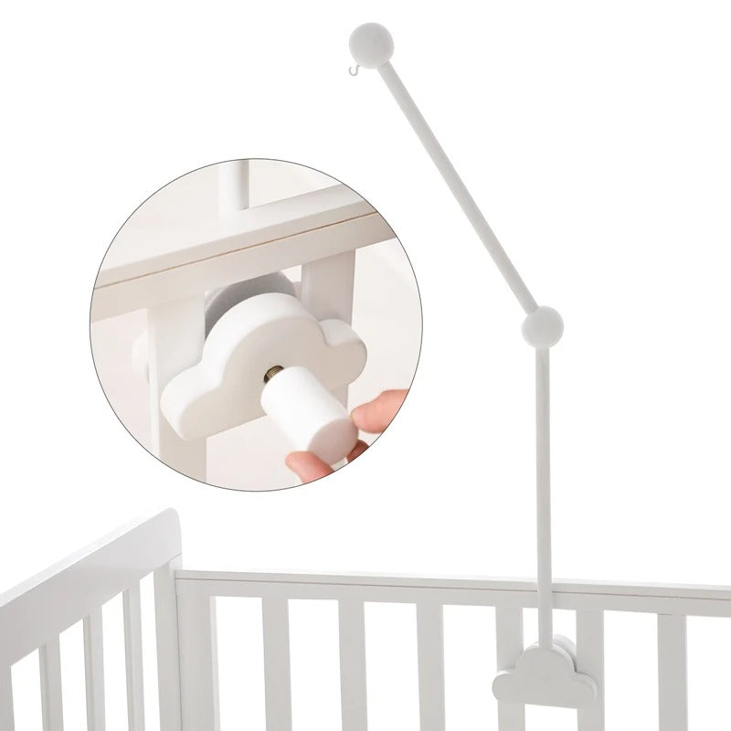 White Wooden Baby Crib Mobile Hanger With Cloud Music Box