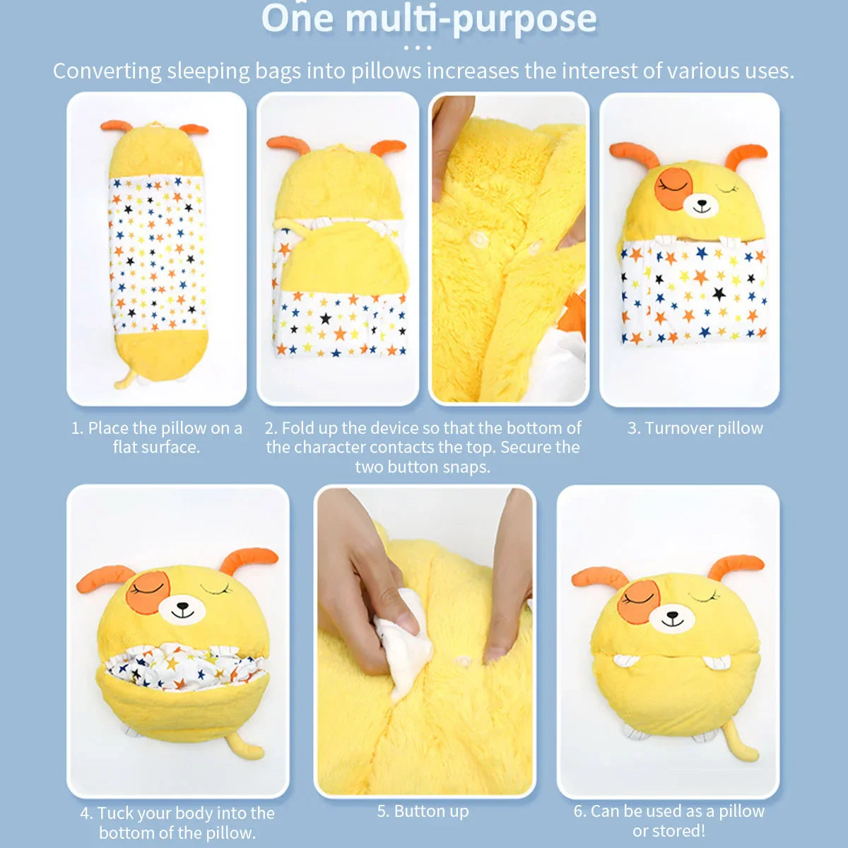 Kids Sleeping Bag with Pillow, Children's Animal Sleep Sack Boys Girls Cartoon Plush Doll Baby Pillow