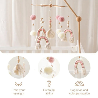 Rainbow Tassel Wooden Baby Mobile.
