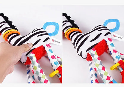 Soft Giraffe and Zebra Plush Handbell Rattles - Infant Development Handle Toys