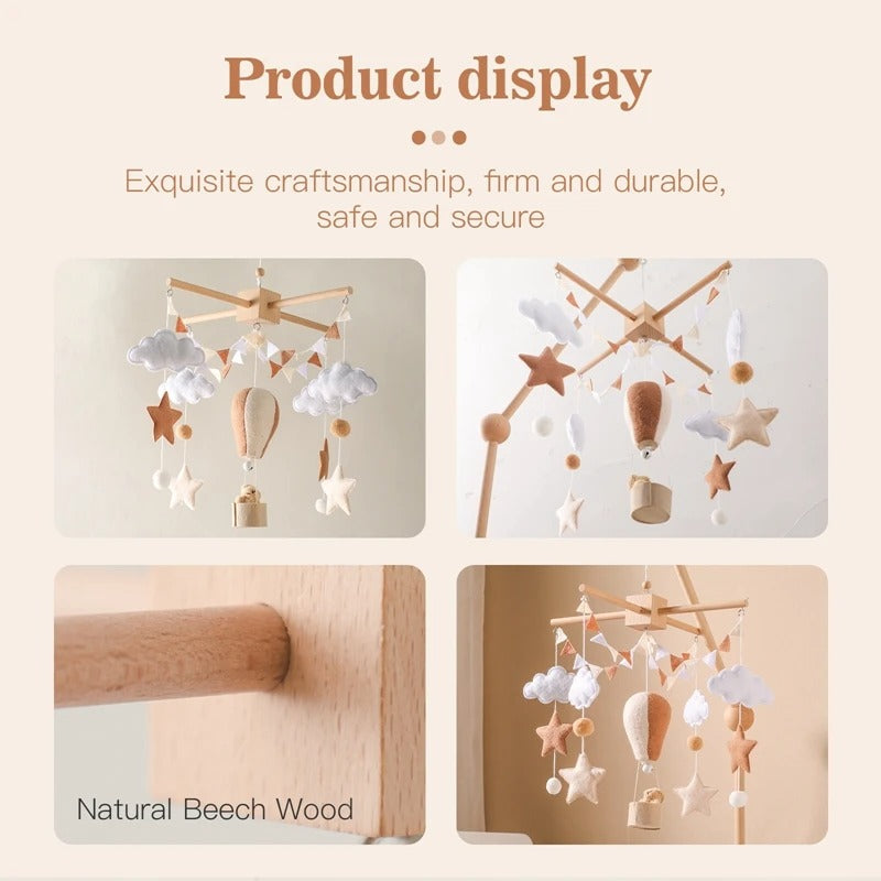 Hot Air Balloon Baby Mobile – Soft Felt Wooden Cot Mobile